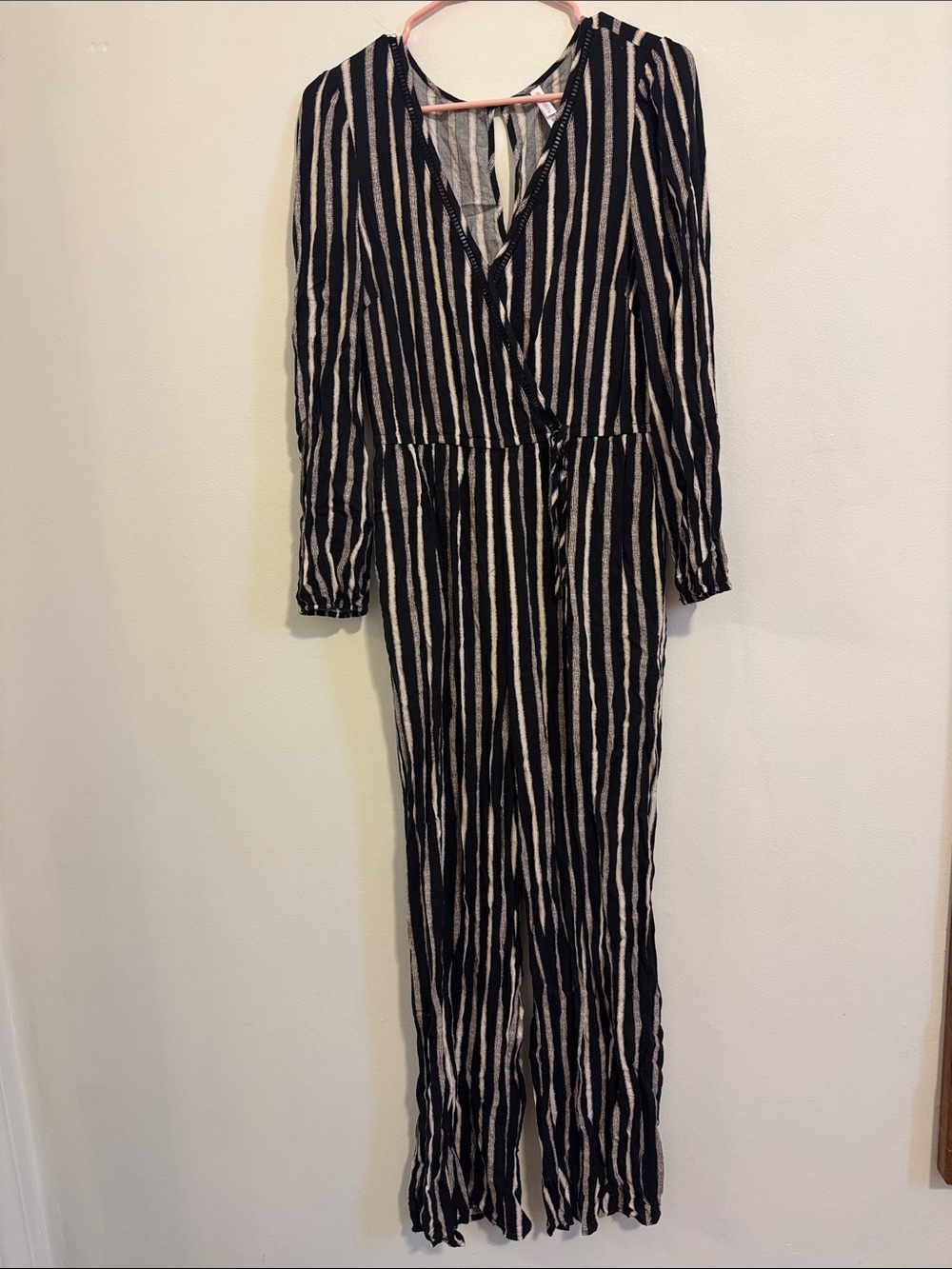 Xhilaration Black and White Striped Long Sleeve Jumpsuit